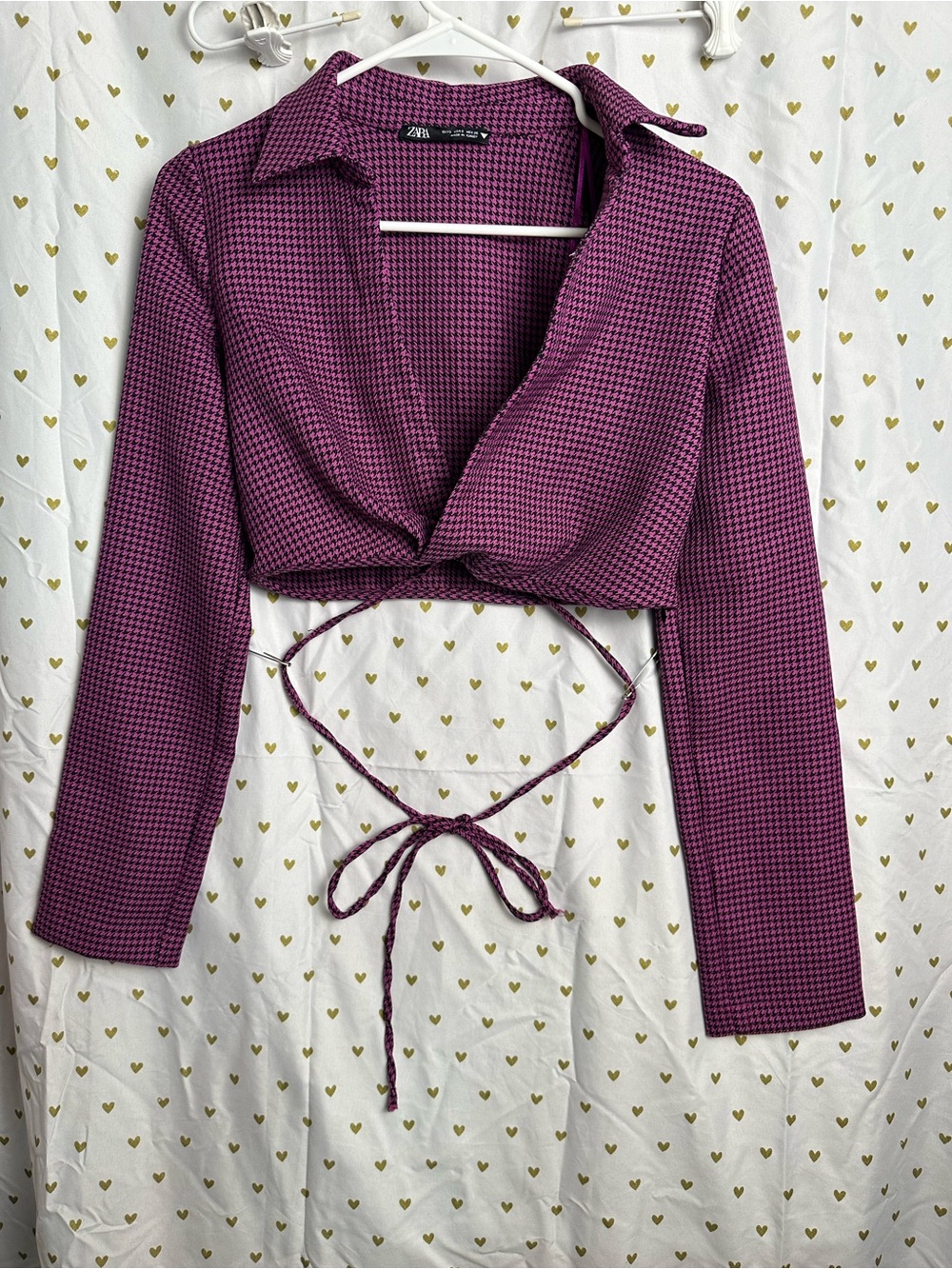 Zara Magenta Houndstooth Wrap Crop Top